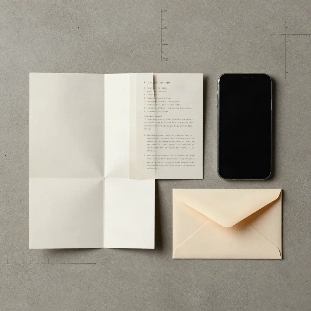 Maquette de page d’attente, smartphone éteint, carte web et enveloppe sur béton.